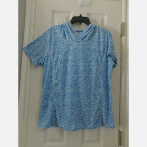 MADE FOR LIFE Womens Short Sleeve Hoodie T-shirt Blue Space Dye Medium